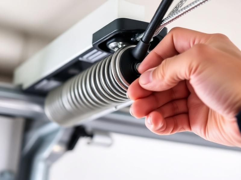 Professional garage door cable repair close-up